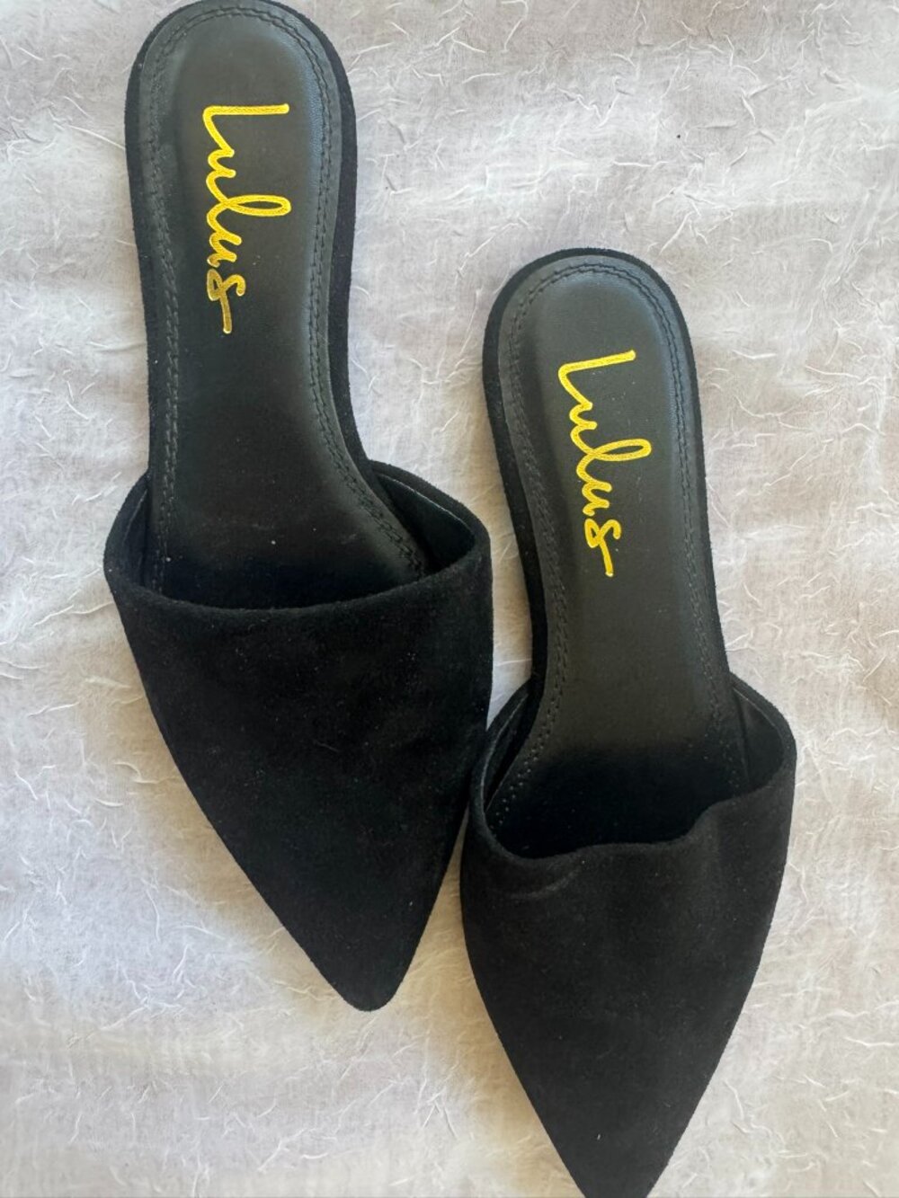 Lulus Lorena Black Suede Pointed Toe Slides